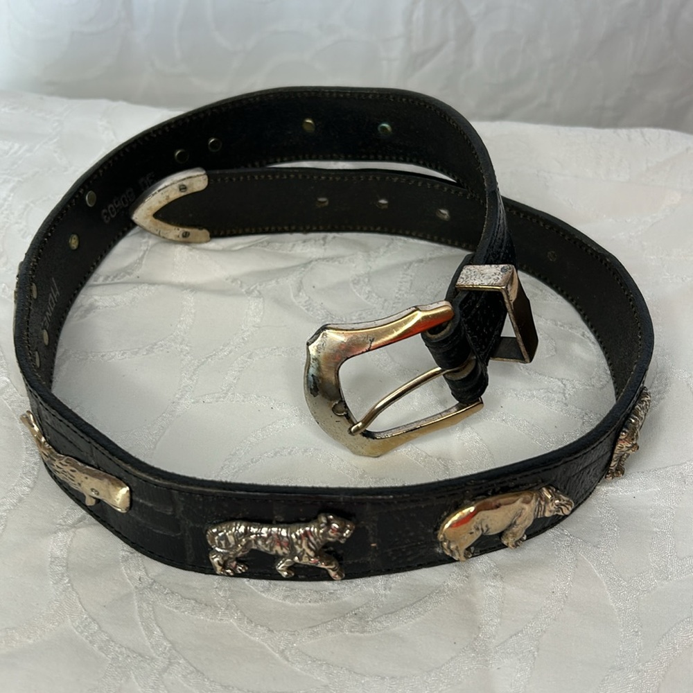 HONEST by BRIGHTON brown genuine leather vintage belt Endangered species. Sz 30